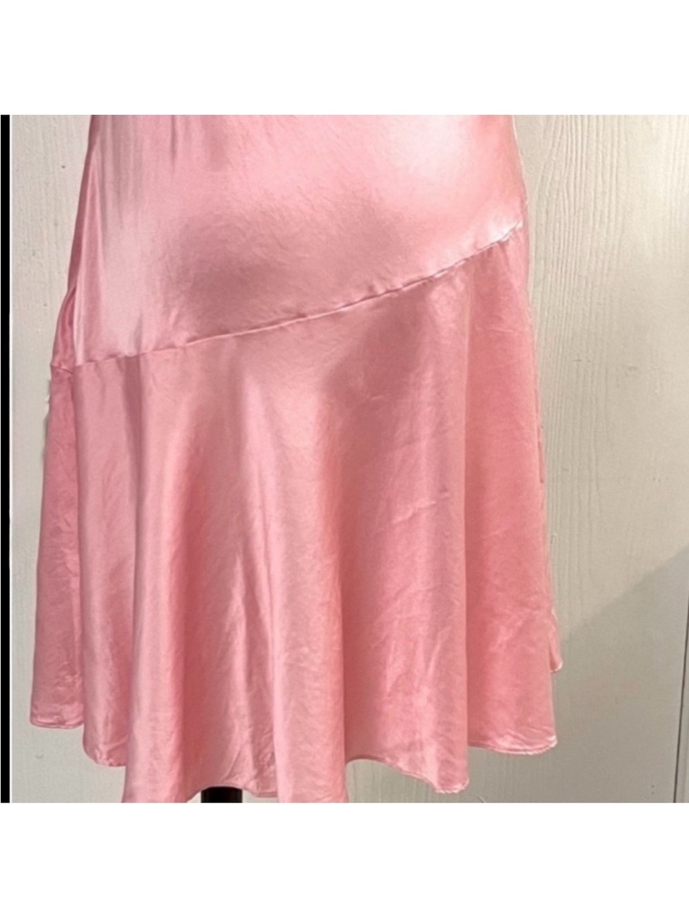 LoveShackFancy Lionel Pink Cowl Neck lace-trimmed silk Mini Dress Size 14 - Picture 9 of 13